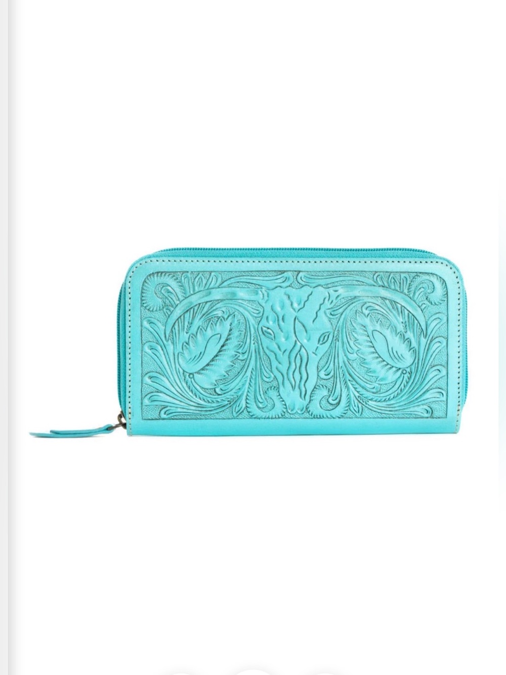 Western Wallet Turquoise Tooled Zip-Around Wallet